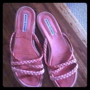 Manolo blahnik braided coral peach sandals 37